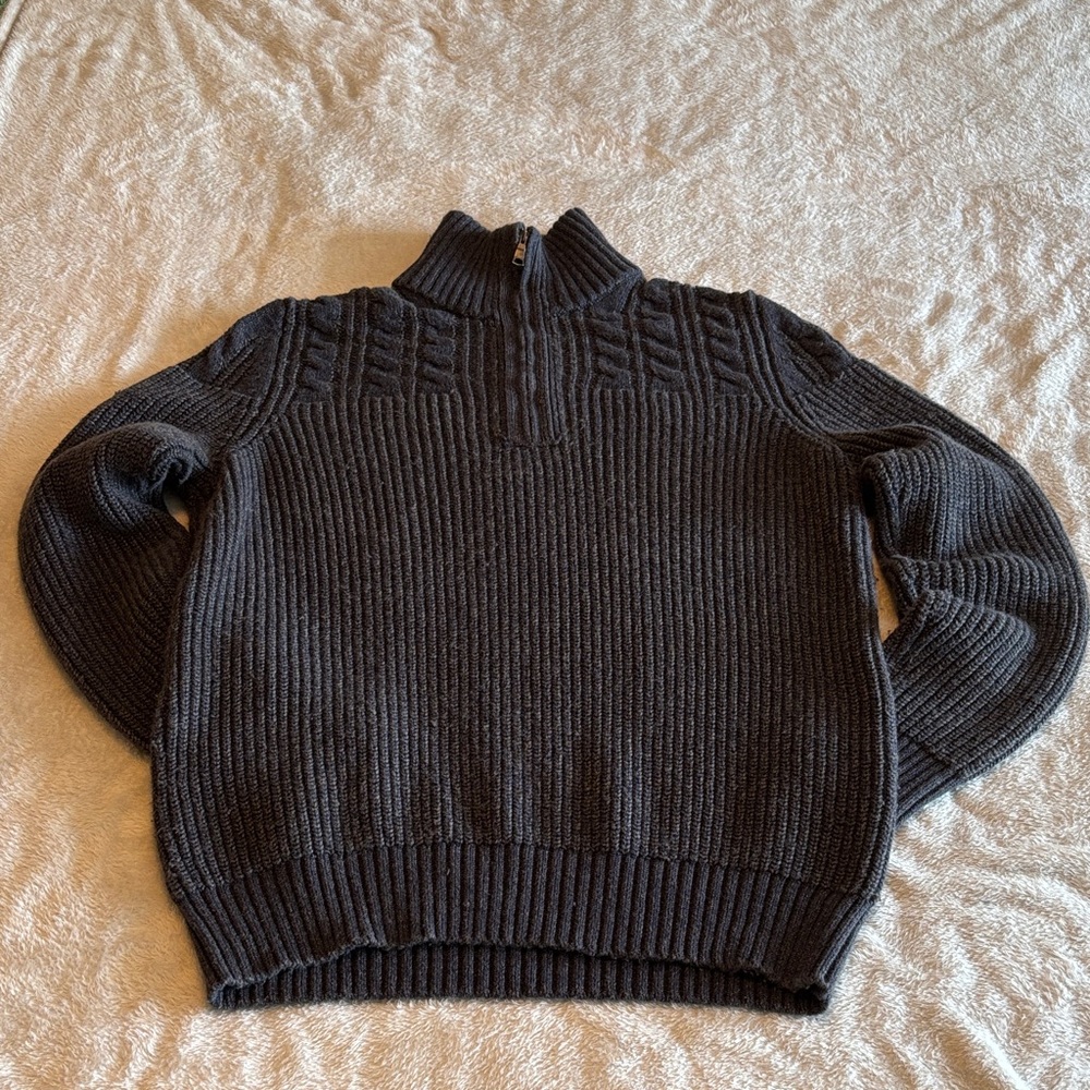 Banana Republic Men's Navy Blue 1/4 Cable knit Sweater Wool Blend Size L EUC